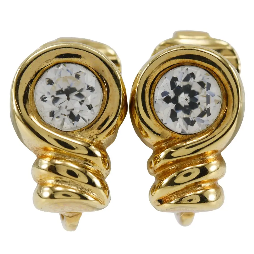 Pre-owned Dior Stainless Small Leather Goods Vintage Gold Plated Rhinestone Earrings