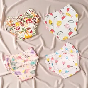 4pcs Leak-Proof Baby Absorbent Training Pants, Reusable Washable Cute Patterns, Waterproof Breathable Diaper Cover, Cartoon Style