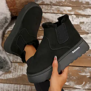 Women's Platform Elegant Short Boots Mid Calf Slip On Chunky Ankle Snow Booties Lined Snow Boots Shoes for Women