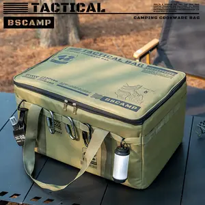 Outdoor sports equipment tactical storage box, large-capacity camping cookware box, freely adjustable compartments, anti-collision design, suitable for picnic and camping storage ...