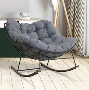 Outdoor Rocking E-Coated Chair Rocking Chair with CushionOutdoor Rocker Recliner Chair for Patio Porch GardenBackyard Dark Grey