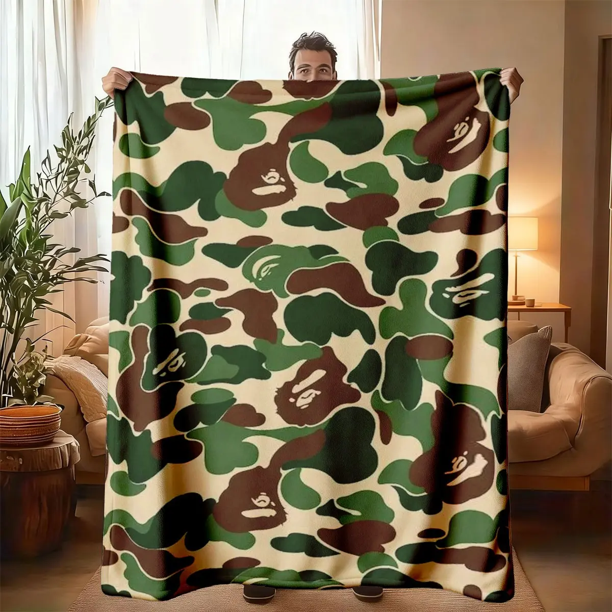 Bape Camo Ape Head Theme Fleece Blanket, Large Size, Soft and Lightweight, Ideal for All Seasons, Perfect Gift for Family and Friends, Cozy Throw Blanket, Soft Warm Blanket, Blanket Gifts, Soft Blankets