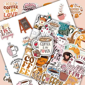 50 pieces of coffee doodle creative drink food cartoon fresh DIY scrapbook water bottle stickers Sticker Packs