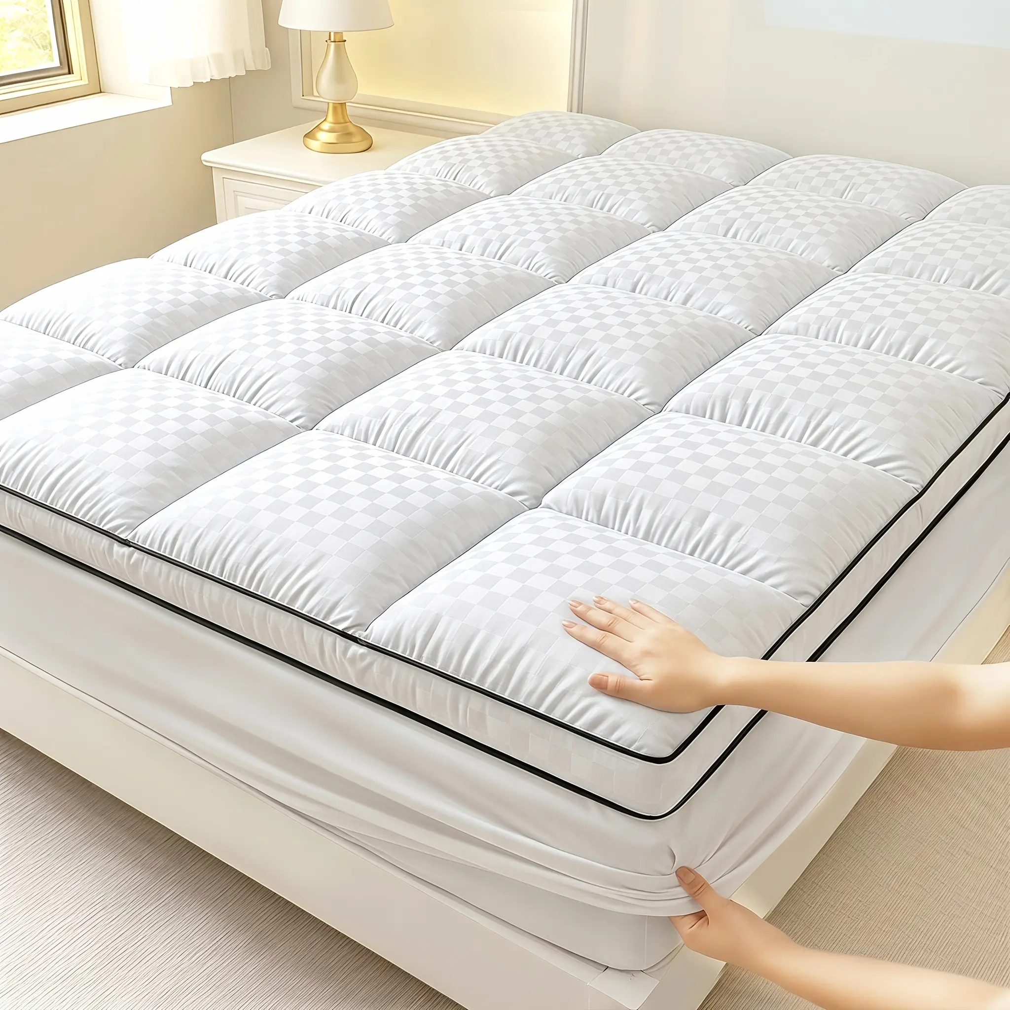 Mattress Topper, Pillow Top Mattress Cover Quilted Fitted Mattress Protector Top Stretches Up 8-21" Deep Pocket Cooling 1000GSM