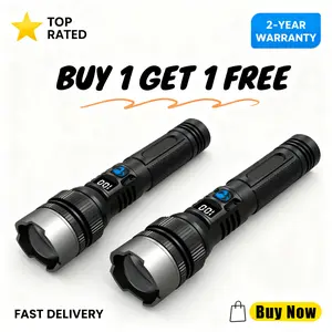 1pc 2-in-1 Portable USB Rechargeable Flashlight Power Bank - Digital Power Readout Rechargeable Zoomable Torch Light Adjustable Brightness - Trending Outdoor Gear for Campers Hikers Emergency Preparedness Night Use