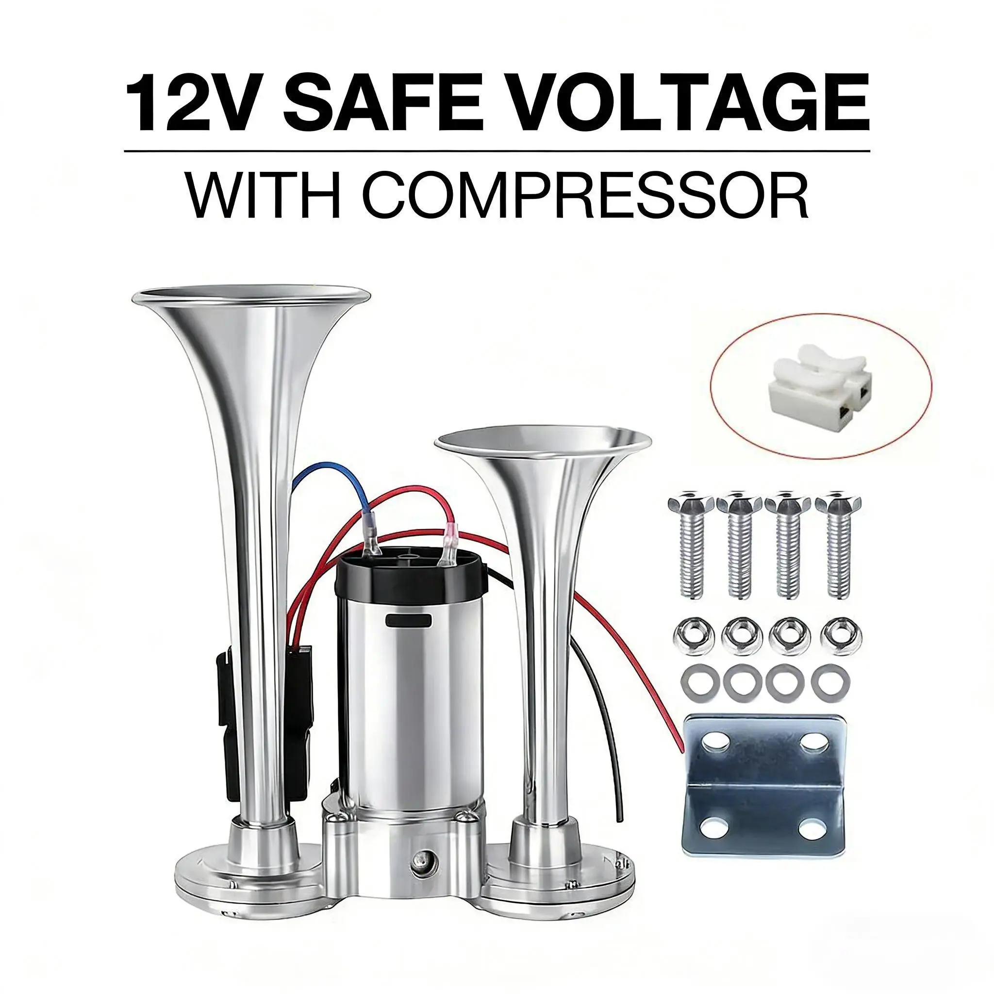 Dual Trumpet Air Horn Kit 12V – Up to 135dB Electric Horn with Compressor for Trucks, Cars & Boats, Truck Horns, Horn Upgrade Kit