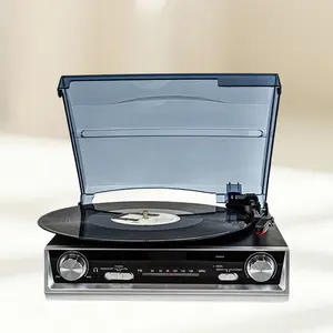 Retro 3-Speed Belt Drive Turntable with Bluetooth & FM Radio - Vintage Vinyl Record Player Built-in Speakers, Line Out/3.5mm Jack, 33-78 RPM for Home Decor, Gifts, Audiophiles (Adapter Included)"