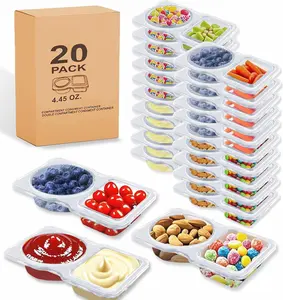 20-Set Reusable Snack & Lunch Containers with Lids, 4.45 Oz Double-Compartment Condiment Cups, Eco-Friendly Stackable Storage Containers for Portion Control & Kitchen Organization, Reusable Lunch Containers