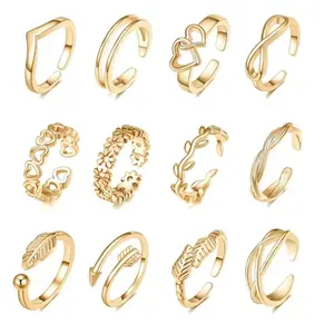 12PCS Women's 14K Gold Plated Adjustable Toe Rings Open Toe Rings Heart Arrow Toe Rings and Infinity Ring Jewelry for Summer