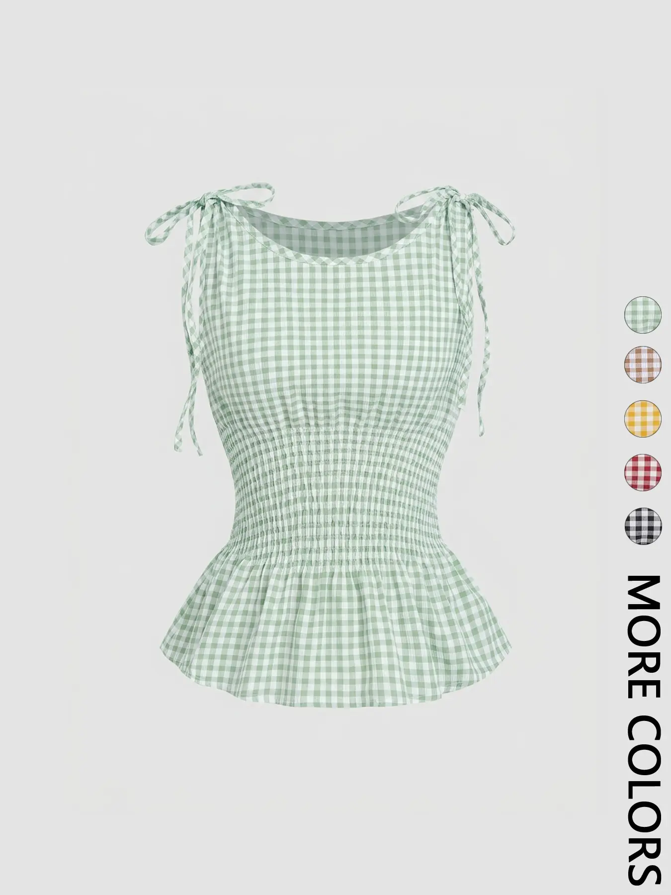 Women's Plaid Boat Neck Tank Top, Waist Tie Ruffle Hem, Shoulder Tie Design, Elastic Fabric, Summer Cute Casual Y2K Style, for Daily Commute, Adjustable