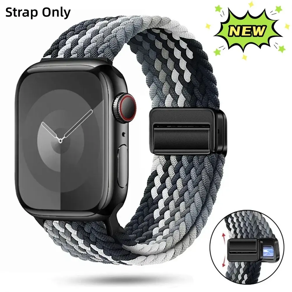 Magnetic Buckle Braided Nylon Solo Loop Stretchy Straps, Smart Watch Straps, Smartwatch Accessories, suitable for Apple Watch strap 40mm 44mm 45mm iWatch Ultra 1-3 49mm 38mm 42mm, IWatch Series 11 10 9 8 7 6 5 4 3 SE, women men