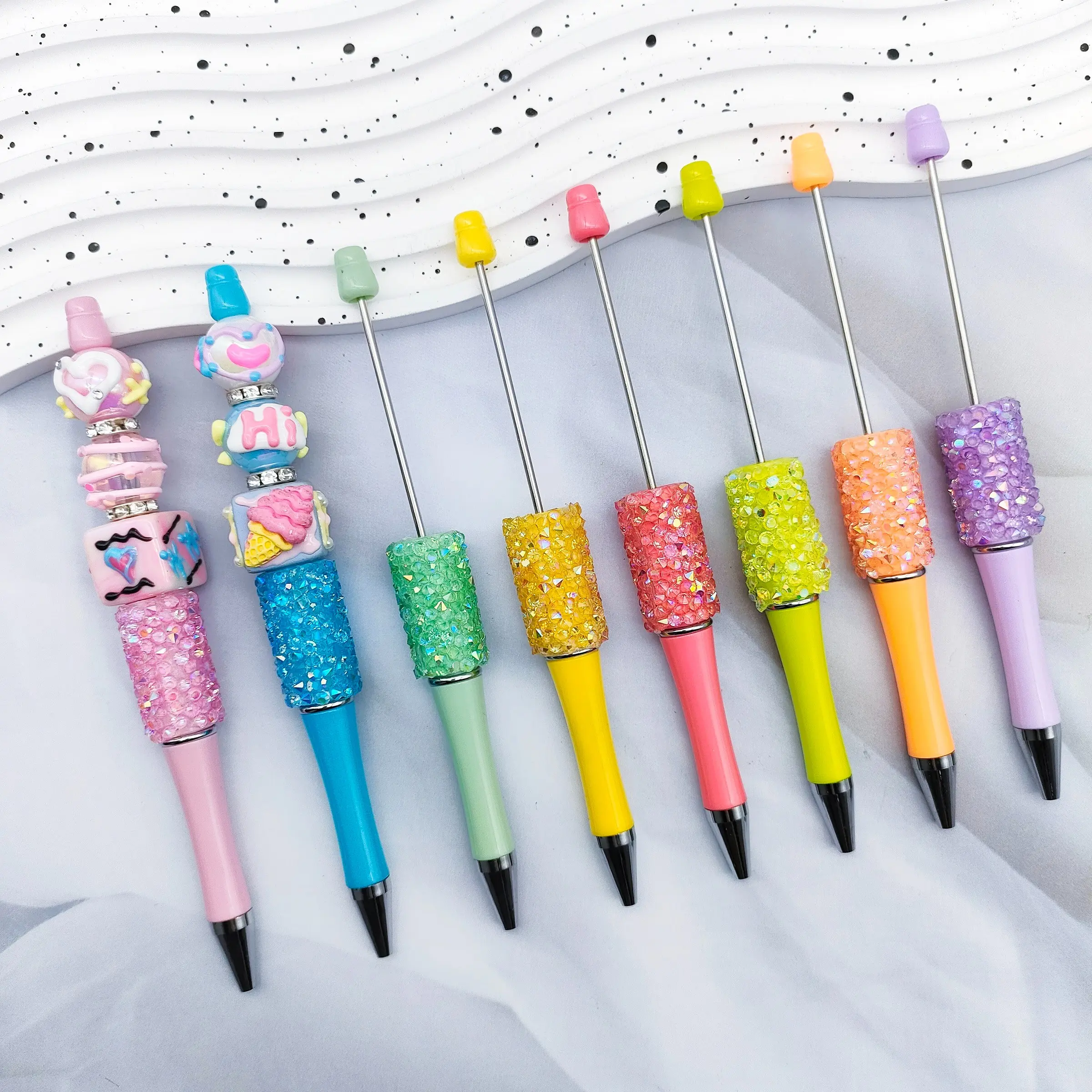 12pcs Jelly Diamond Decorated Bead Pens, Colorful Resin High Transparency Pearl Pen Set, Handmade Jewelry Making Kit, Party Gift, School Supplies, Beaded Pen, Unique Pens, Aesthetic Pens