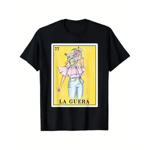 100% Cotton Casual T-Shirt La Guera" Funny Spanish-Mexican Bingo Graphic Tee - 100% Cotton, Short Sleeve, - Perfect For Halloween, Thanksgiving & Christmas Gifts, Casual Wear, Black Comfy Menswear Golf Gift T-Shirt For Men And Women