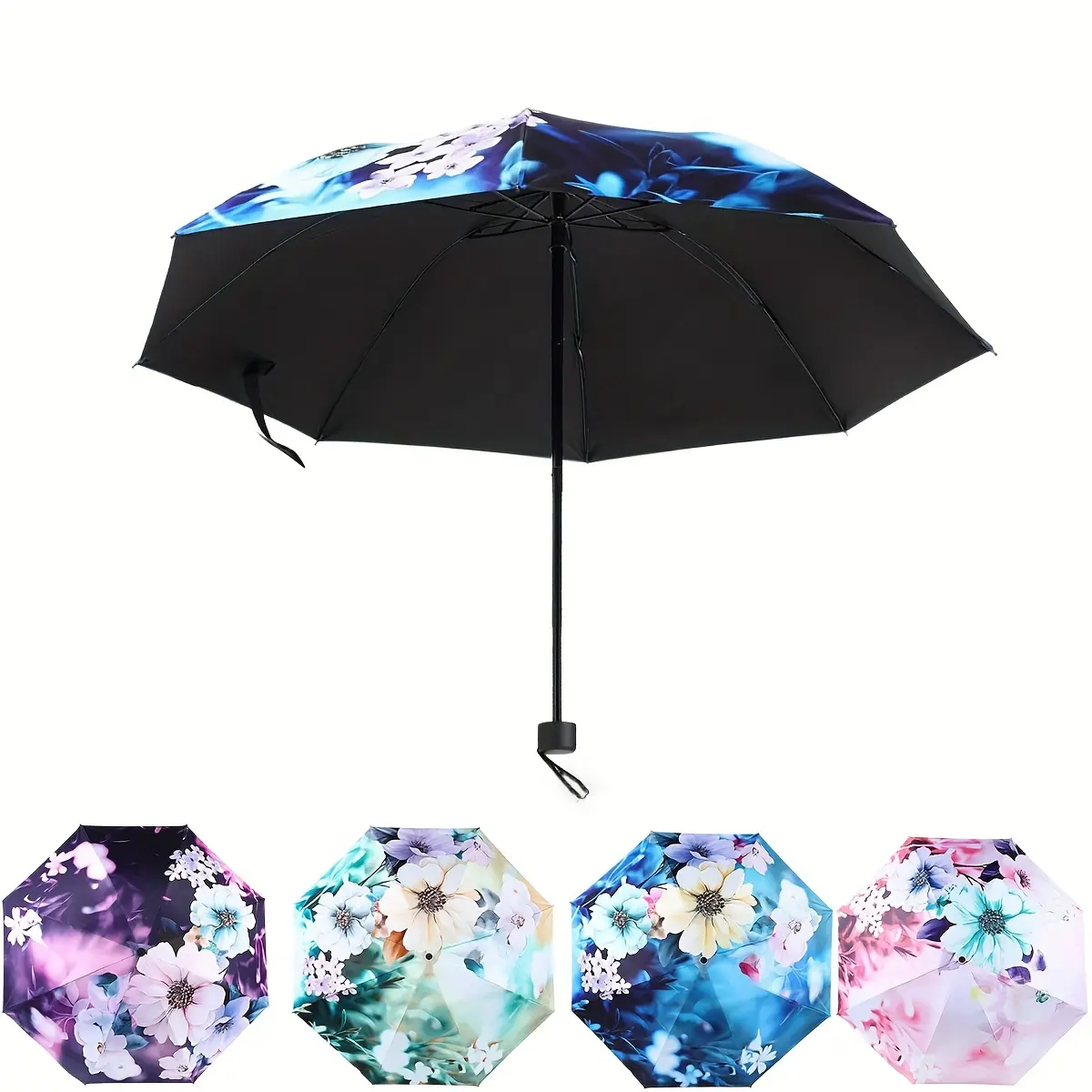 1pc Three-Petal Pattern Manual Umbrella, Reinforced Steel Frame, Compact Foldable Design, Durable 190t Vinyl Fabric, Ergonomic Rubber Handle, Portable Foldable Umbrella