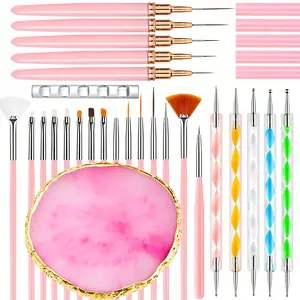 27-Piece DIY Nail Art Brush Tool Set, Nail Art Tools, Manicure, Includes 15 Nail Brushes, 5 Dual-Head Drill Pens, 5 Nail Line Brushes, Resin Palette, Acrylic Pen Holder, Nail Supplies Equipment