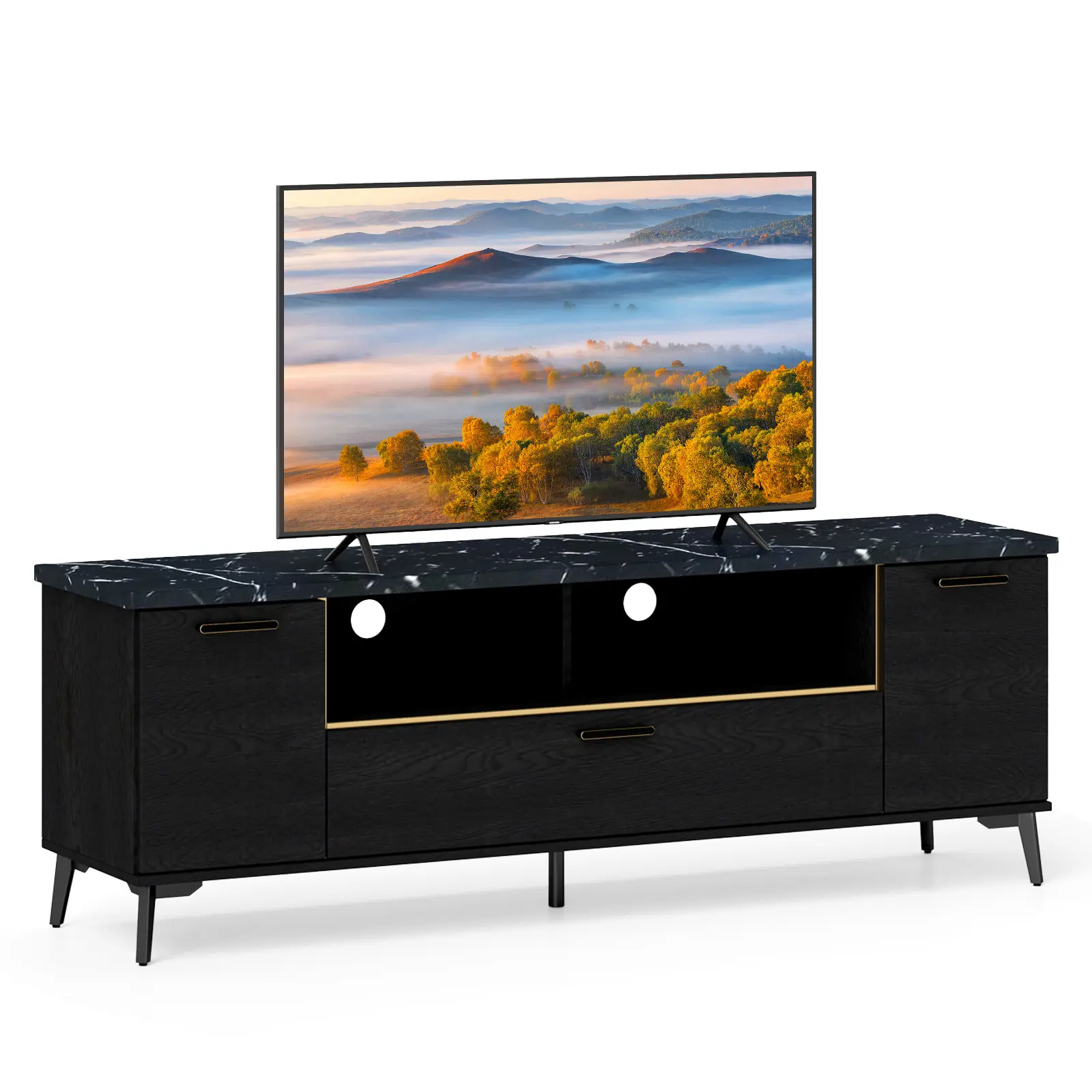 COSTWAY - 63 Inch TV Stand with Flip Door Cabinet for TVs up to 75 Inch-Black