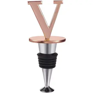 Miicol Prosecco Stopper, Rose Gold Initial Wine Stopper, Personalised Champagne Gift, Funny Kitchen Decor, Letter V SZCL