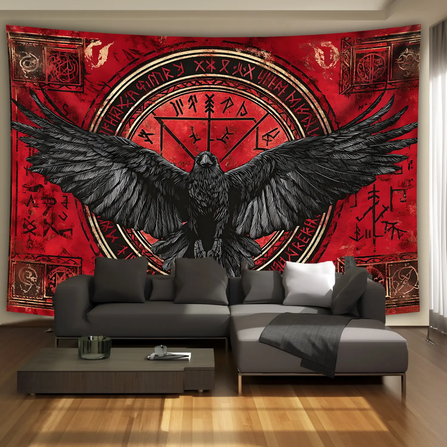 Retro Crow Magic Tapestry Wall Art with Mystical Array Landscape HD Print for Living Room Bedroom Party Room Dorm Apartment Aesthetic Polyester Wall Hanging,vintage,letter,
