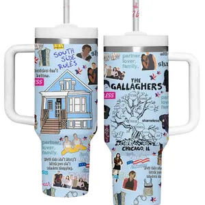 Shameless Tv Series The Gallaghers Tumbler 40oz Movie Fan Bow Cup with Handle Travel Mug Gift For Him or Her