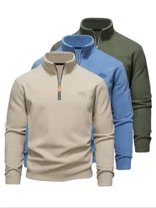 1/3 Pack Men's Solid Zip Up Half Placket Fleece Sweatshirt, Regular Fit Casual Long Sleeve Stand Collar Pullover for Outdoor Hiking, Men's Sportswear for Fall & Winter