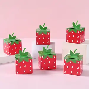 Set of 10, Party Gift Packs, Gift, Boxed Gift Pack, Red Strawberry-Shaped Gift Boxes, Gift Packaging, Wedding & Bridal Shower Decor, Strawberry-Themed Party Decor, Party Favors, Storage Boxes, Sturdy & Durable Packaging, Premium Paper Material