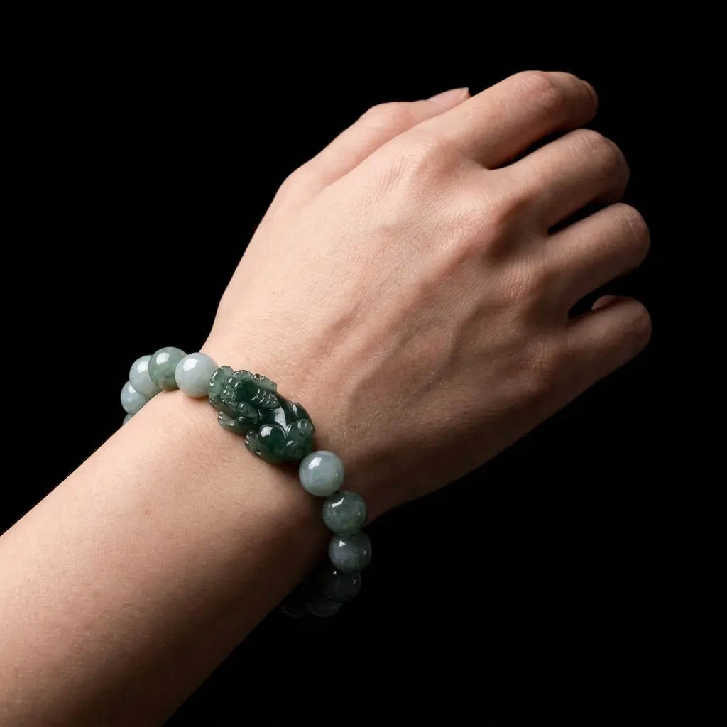Natural Green Jade Pixiu Bracelet | Hand-carved Jade