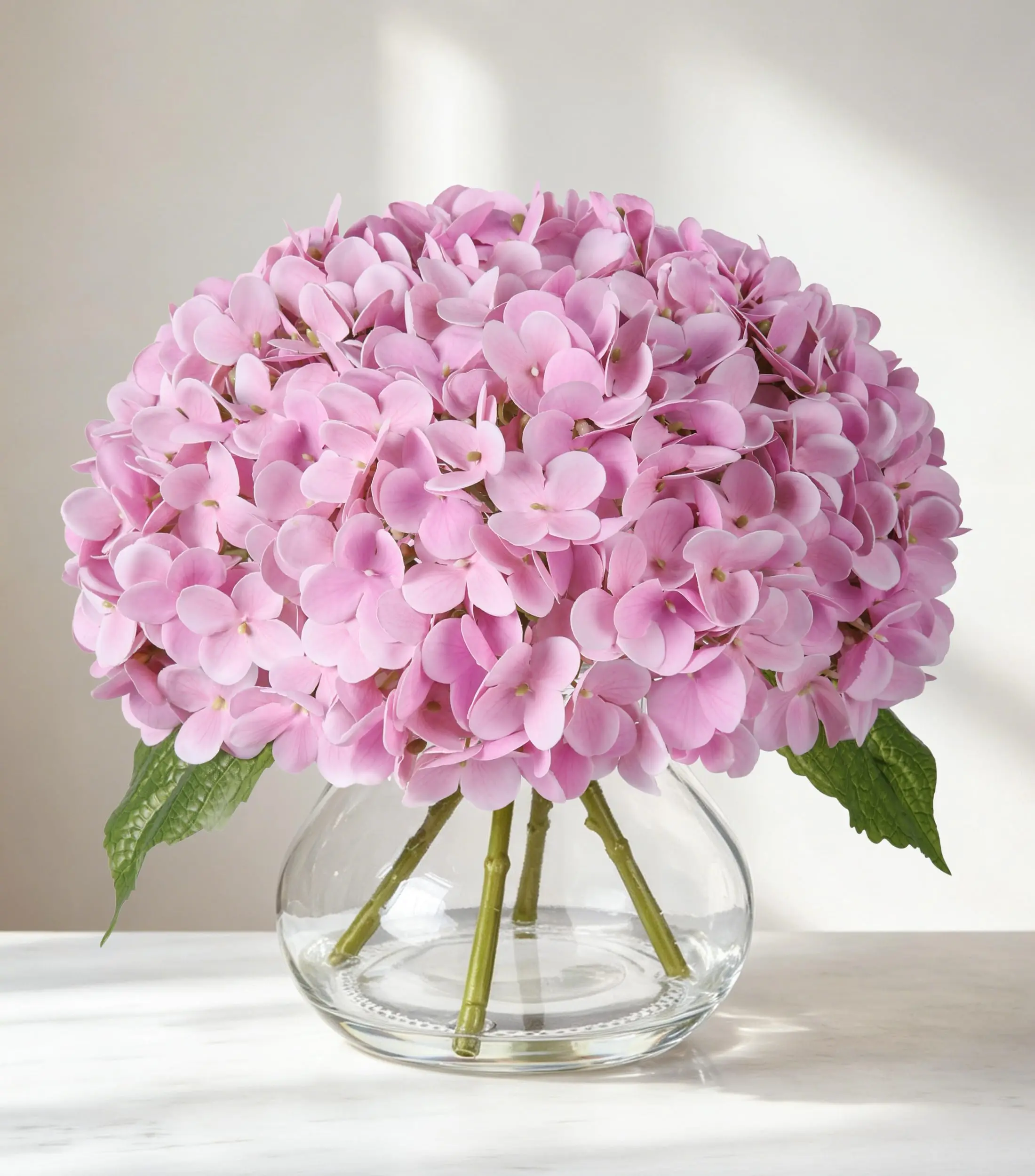Ivydale Silk Decorative Artificial Hydrangea Flower Arrangement in Glass Vase - Home Decor Ornaments, Room Centerpiece Gift for Wedding Kitchen Table, Round, Plants