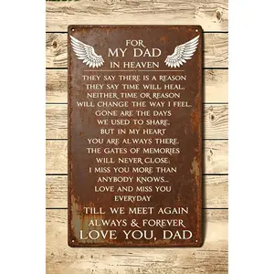 Vintage Dad Memorial Tin Sign Sympathy Gift Loss Of Father Angel Wings Metal Wall Art Sentimental Remembrance Plaque 8x12 Inch