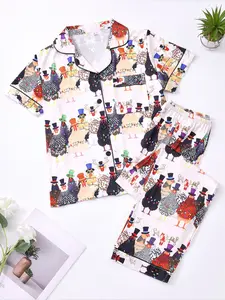 Women's Hamilton Musical Print Pajama Set, Loungewear, Short Sleeve Button Front Soft Top and Elastic Pants, Casual Homewear, Pyjamas, Nightwear, Womenswear