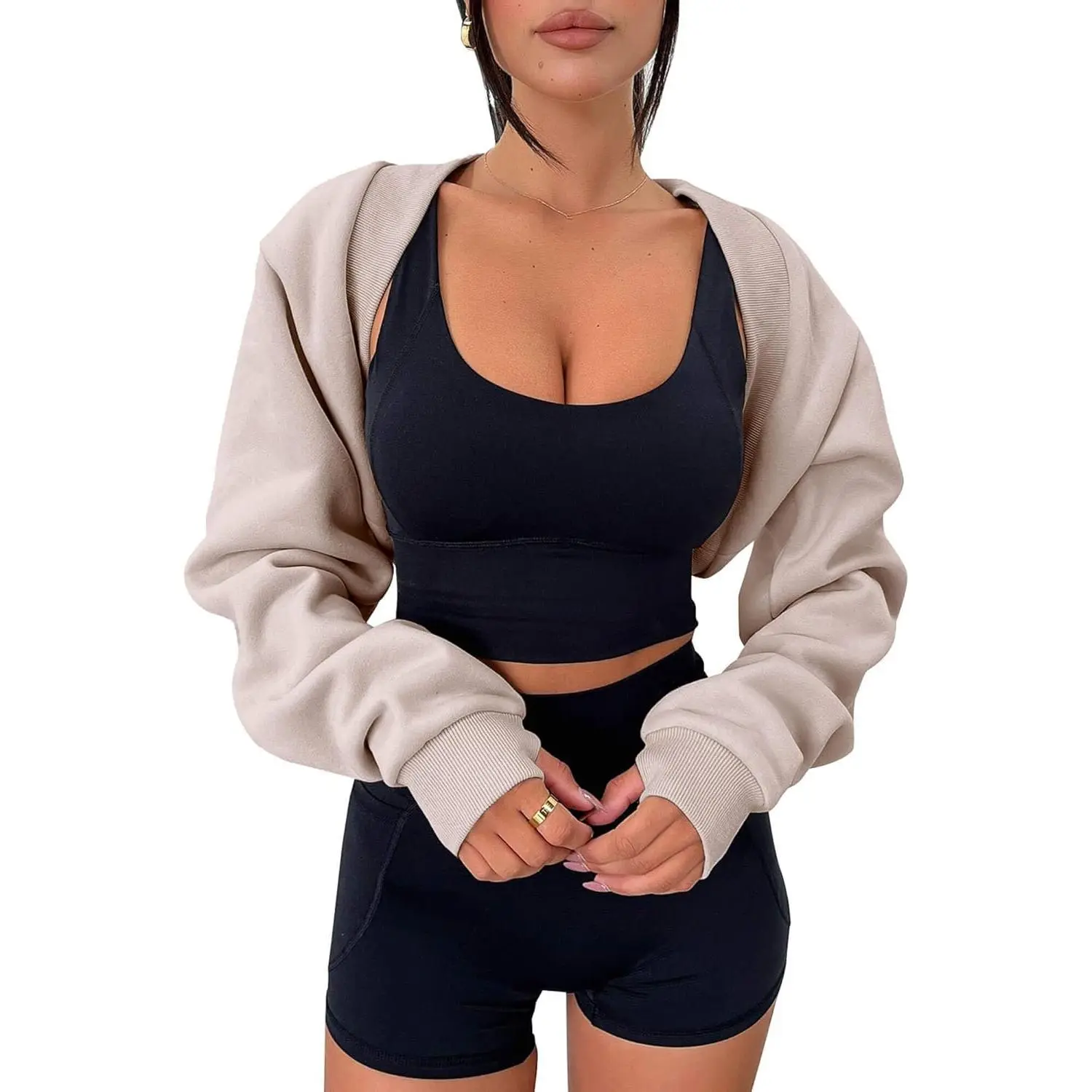 Imily Bela Women's Bolero Shrug Long Sleeve Cropped Sweatshirt with Thumb Hole Workout Shrugs Open Front Y2K Tops 202