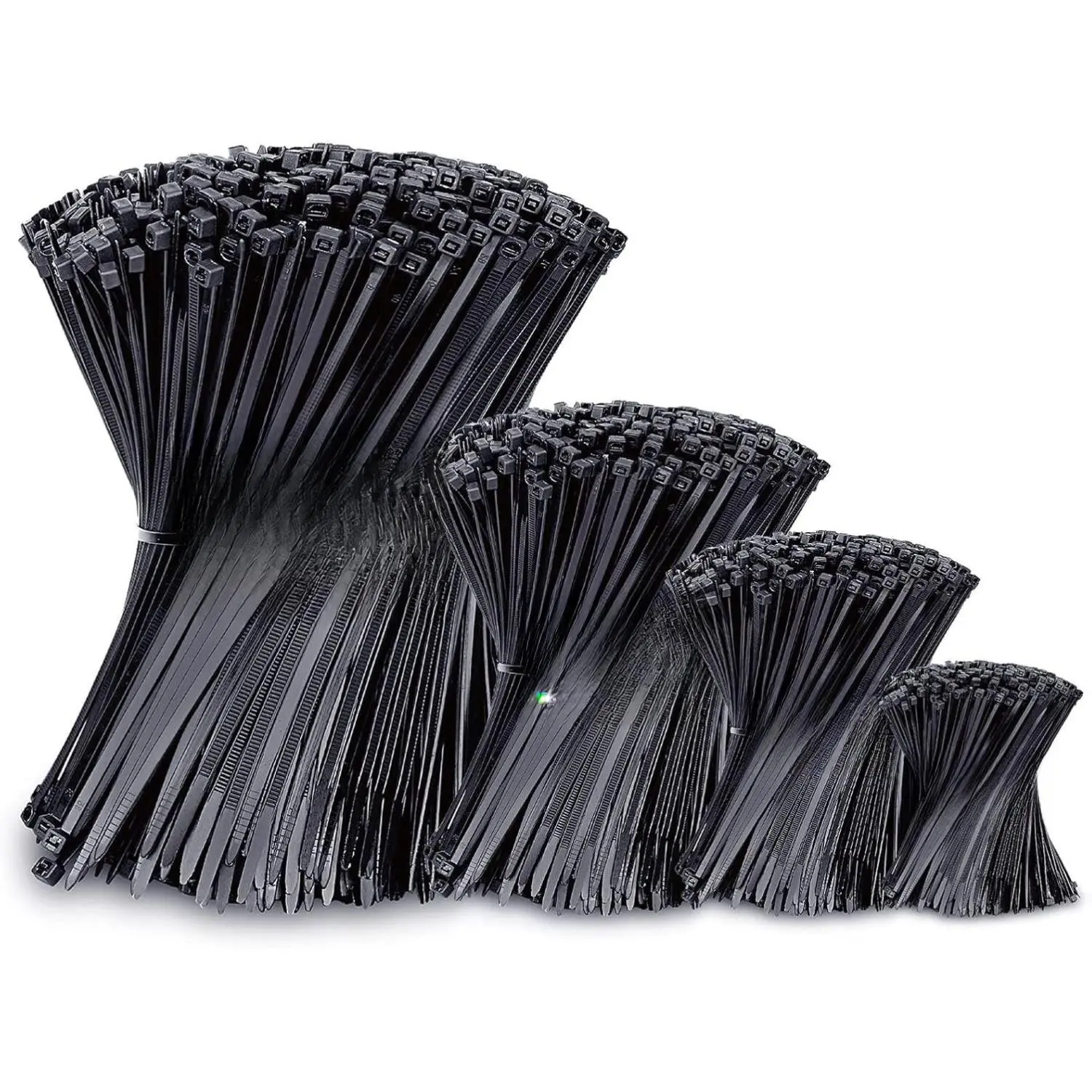 Black Plastic Strip Cable Ties, 400-Pack Assorted Sizes (4”+6”+8”+12”), UV Resistant Organizing Management Cable Ties, Home Improvement & Electrical Work Accessories
