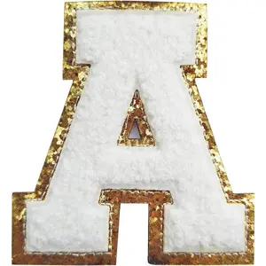 3Pcs 3.1in Height Glitters Chenille Letter Patches Iron on White Alphabet Cloth Patch for Team Costume Decoration A(3 Pieces)