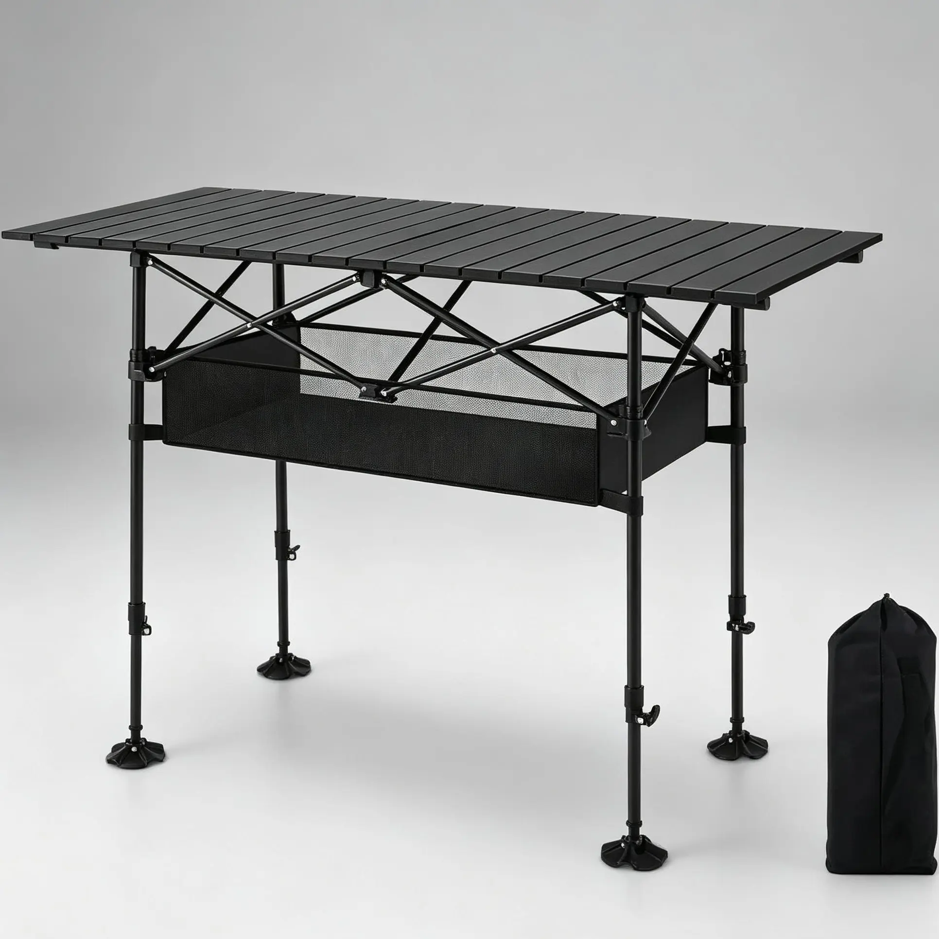 AORAN Portable Folding Outdoor Picnic Table, Heavy Duty Steel Frame Ultra Light Compact Foldable Table with Large Storage Mesh Basket, Detachable Design for Beach, Camping, Travel, Backyard Barbecue & Picnics