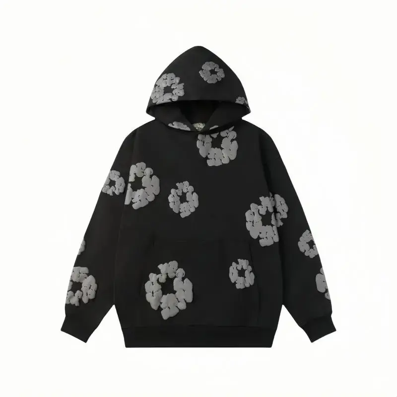 Dark Floral Wreath Oversized Hoodie for Men, All Over Print Streetwear Pullover, Soft Casual Sweatshirt for Everyday Wear