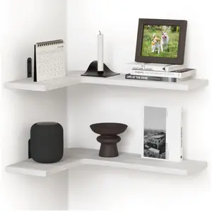 Vintage Wooden Floating Corner Shelf Unit 2pcs for Home Christmas Decor Storage White/Black 10-15 Kg Bathroom Bedroom Kitchen Organizer Shelves Organizing Decorating