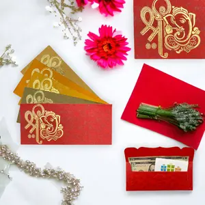 Cash Envelopes, 10-Pack 7x3 in Elegant Ganesha Motif Shagun Gift Envelopes, Traditional Office Stationery for Diwali, Weddings