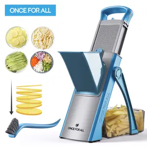 【ONCE FOR ALL 】4-in-1 Stainless Steel Vegetable Slicer, Potato Onion Sweet Potato Cutter, 0.1-8mm Adjustable Thickness, Foldable Easy Storage, Dishwasher Safe, Dicer Shredder Cutter, Eco-Friendly Material, Perfect Kitchen Gift