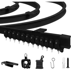 Flexible Bendable Ceiling Curtain Track, 16.4ft (5m) PVC, Metal, Plastic & Stainless Steel, Black, Ceiling Mounted