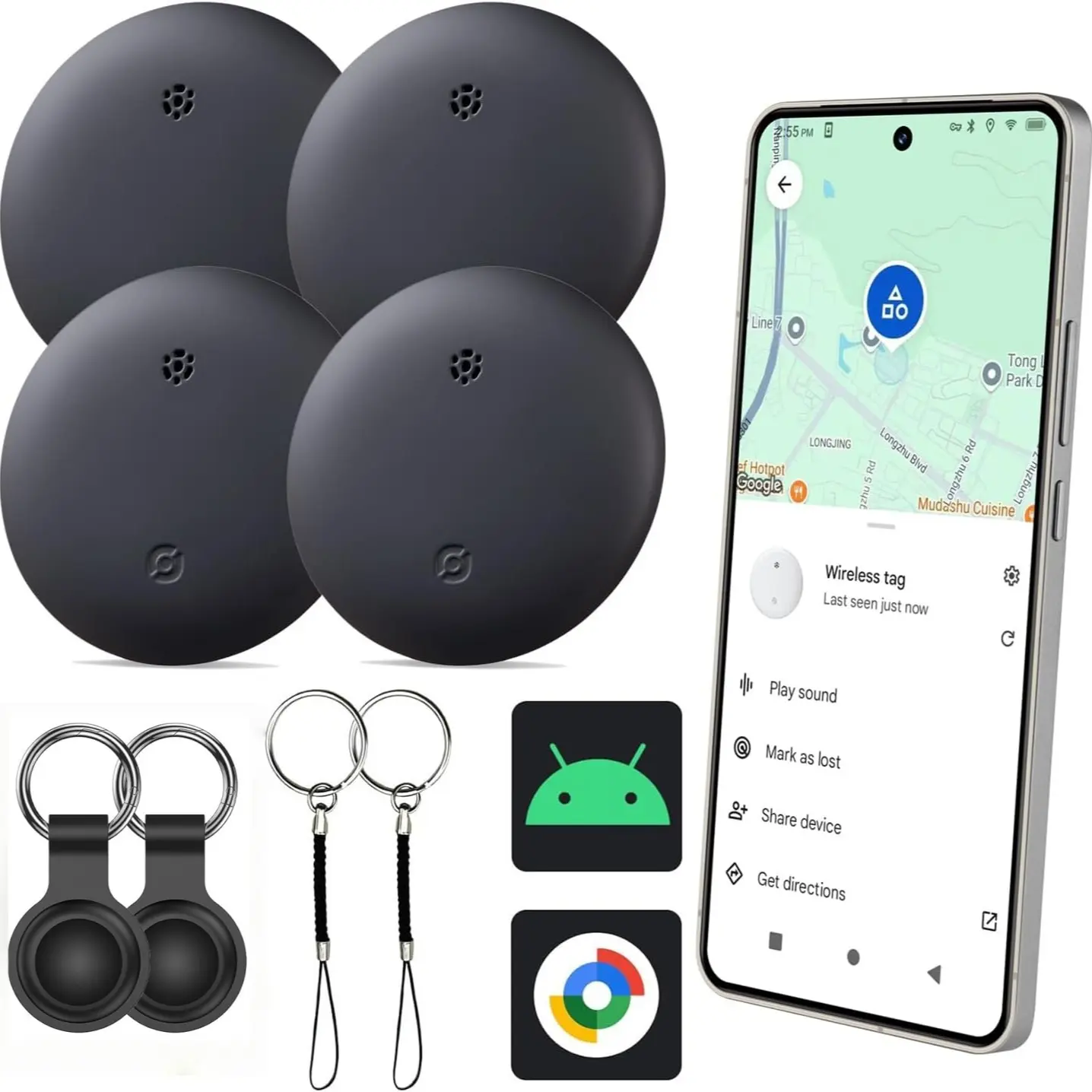 Air Tracker Tag Smart Tag for Android, 4 Pack Smart Tracking Tag Bluetooth-compatible Anti Lost Wireless Tracker, Compatible with Google Find HUB, Item Locator, Keys Finder for Luggage, Keys, Backpack, Ip66 Waterproof