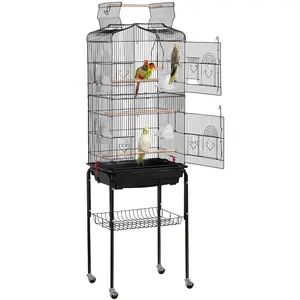 Costoffs 64"H Open Top Metal Bird Cage Large Rolling Parrot Cage w/ Double Doors Slide-out Tray Four Feeders Detachable Stand for Budgie Parrot Canary Cockatiel