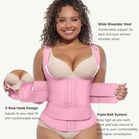 FeelinGirl Plus Size Waist Trainer Vest With 3 Rows of Eye and Hook Compression Cotton Shapewear Womenswear  Comfort Straps matt  waist Spandex Day Waist Trainer pink Halloween