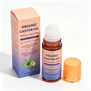 Organic Castor Oil Equipped With Exquisite Rose Quartz Roller Cold-Pressed 100% Pure Natural Hexane-Free Formula For Daily Nourishing Repair Of Skin Hair And Body Tissues