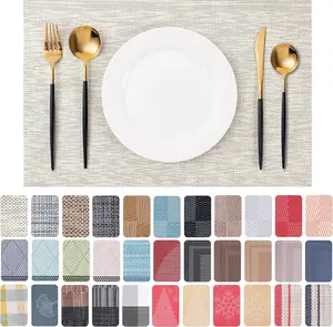 Placemats Set of 4 Washable Indoor/Outdoor Vinyl Place Mats for Dining Table Durable Non-Slip Heat Resistant PVC Weave Table Mats（Beige） Tableware Reusable Customized