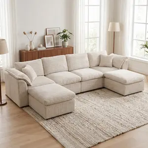 Oversized U Shaped Sofa, Boneless Modular Couches for Living Room, Compressed Cloud Sectional Modern Sofa, L Shaped 7 Seater Upholstered Memory Foam No Assembly