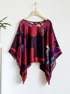 French Luxury Floral Print Silk Feel Shawl, Windproof Sandproof Soft Scarf Wrap, Fashion Versatile Accessory for Stylish Floral Pattern Shawl