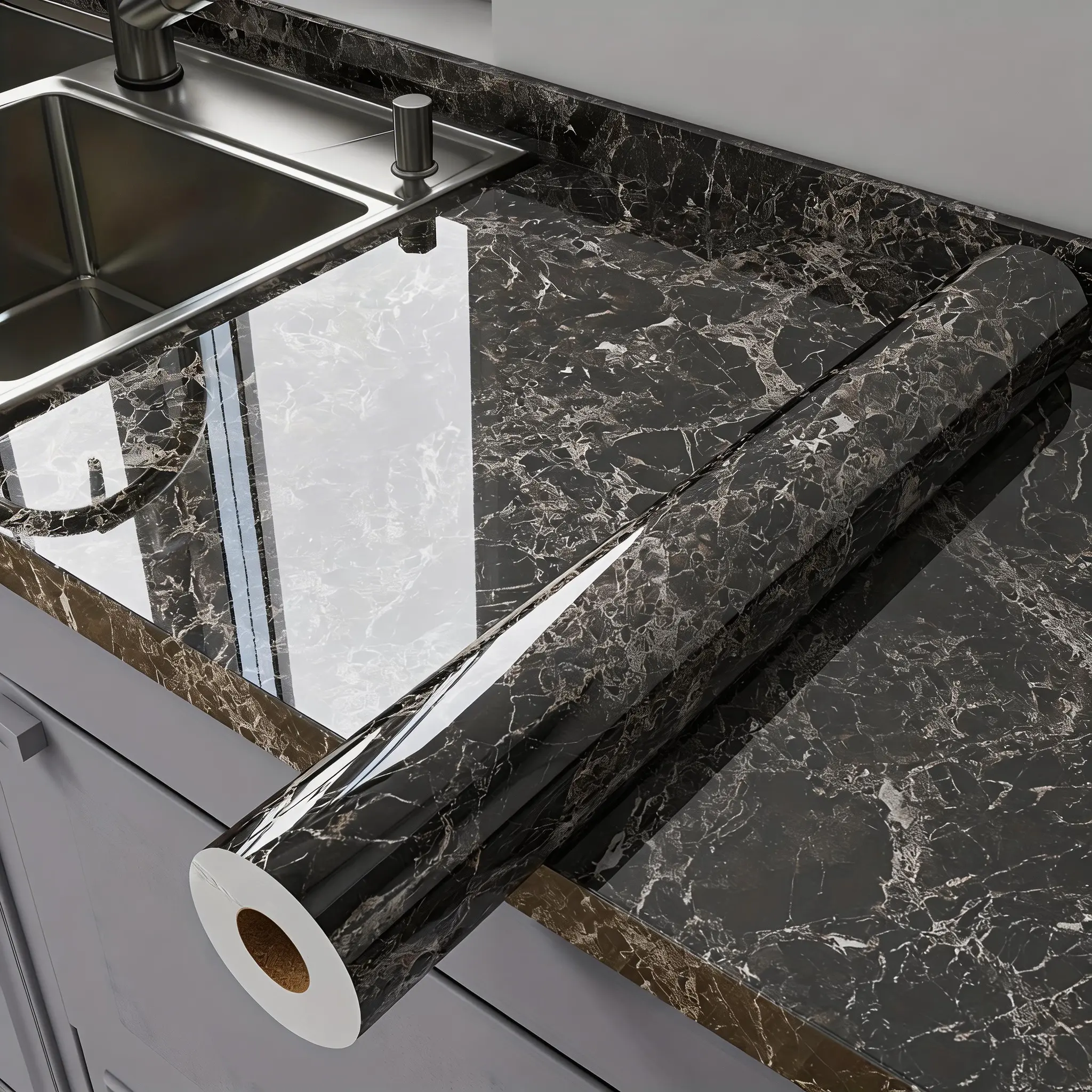 Marble Pattern Waterproof Kitchen Stickers - Heat and Oil Resistant, Waterproof and Oil-proof Self-adhesive Wallpaper, Suitable for Kitchens, Bathrooms, and Stovetops