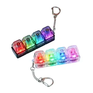 RGB Light Up Keyboard Switch Fidget Toy, 4-Key Clicker Keychain, Viral Desk Stress Relief Gadget