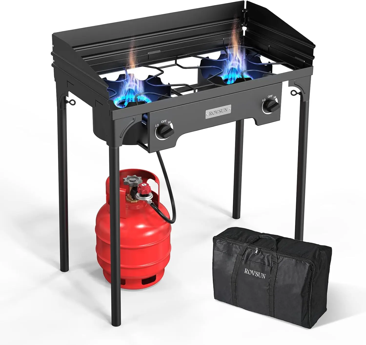 ROVSUN 2/3 Burner Outdoor Propane Gas Stove with Regulator, Windpanel & Carrying Bag, 150,000 BTU Powerful Stand Cooker for Backyard Cooking Camping Home Brewing Canning Turkey Frying