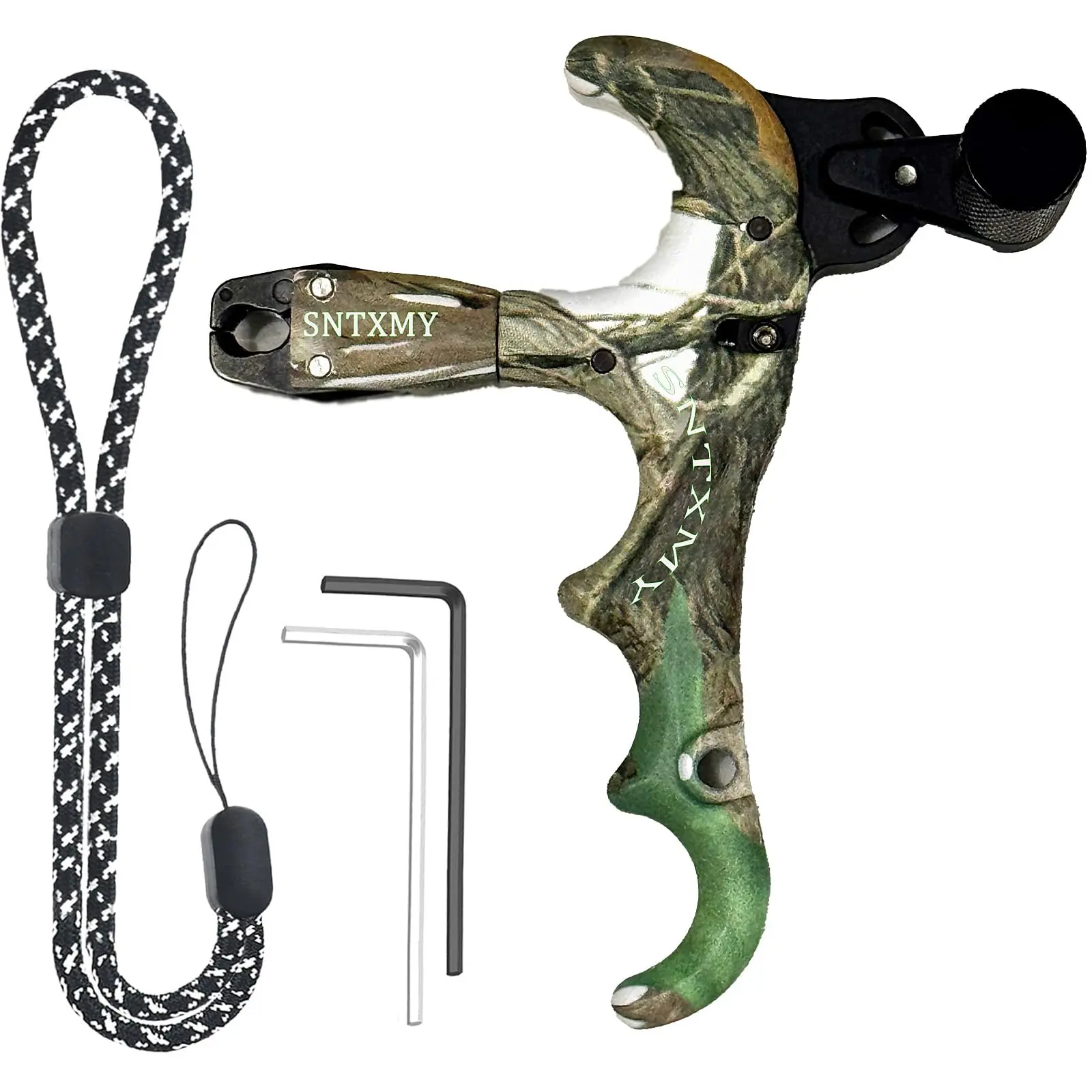 SNTXMY 4 Finger MOCA Bow Release for Compound Bow 360° Rotatable Thumb Release with Adjustable Sensitivity & Aluminum Alloy Construction for Enhanced Accuracy and Flexibility Adjustment Tool Control Resistant Dependable