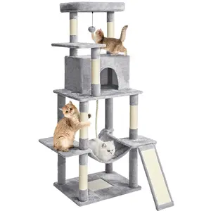 ABCPET Cat Tree Tower 63in Multi-Level Cat Tower for Indoor Cats with Sisal Scratching Posts Condo Hammock Dangling Ball and Extended Platform for Cats to Play Pink Black Cat Tree